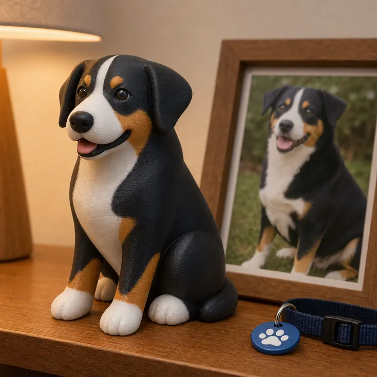 A pet photo turned into a 3D printed keepsake